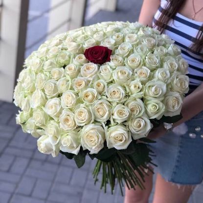 Изображение 100 белых и 1 красная роза